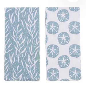 NWT, RockFlowerPaper, Sand Dollar 2 Set Kitchen Towels, 20”x28”